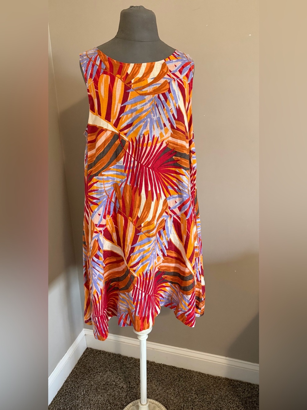 Tropical print 100% linen dress size medium
